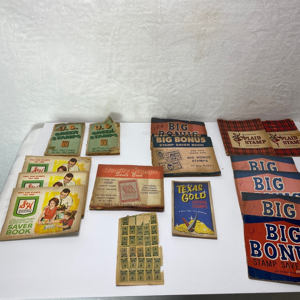 Vintage US Green Stamps Macdonald‎ Plaid Stamp Big Bonus Saver Books Lot
